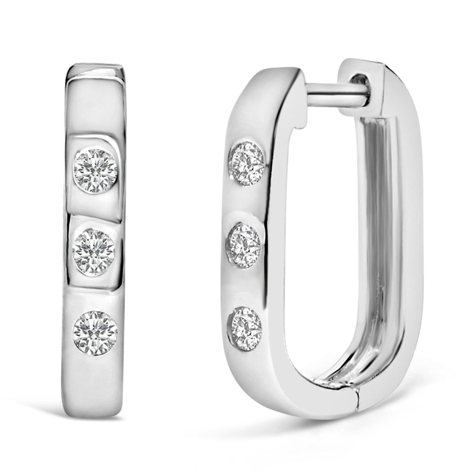 10K White Gold 1/10 Cttw Three Stone Lab Grown Diamond Oval Huggies Hoop Earrings - Earrings - Custom Crafting Alliance, LLC