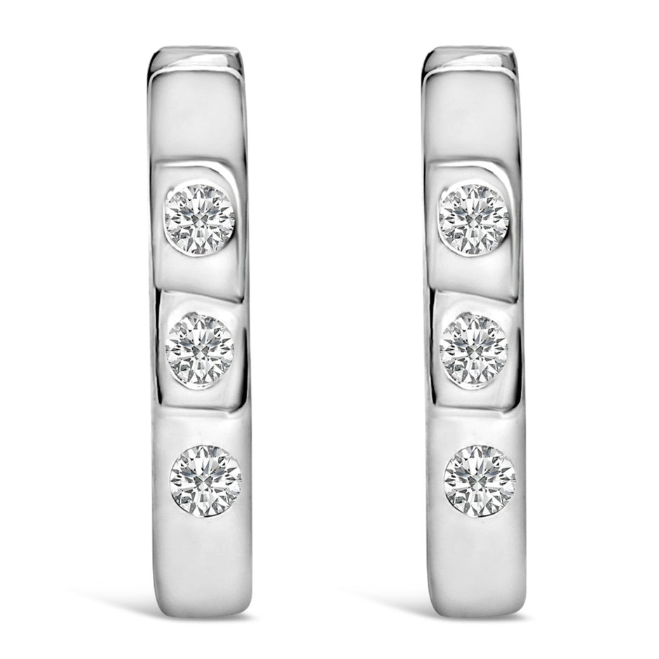 10K White Gold 1/10 Cttw Three Stone Lab Grown Diamond Oval Huggies Hoop Earrings - Earrings - Custom Crafting Alliance, LLC