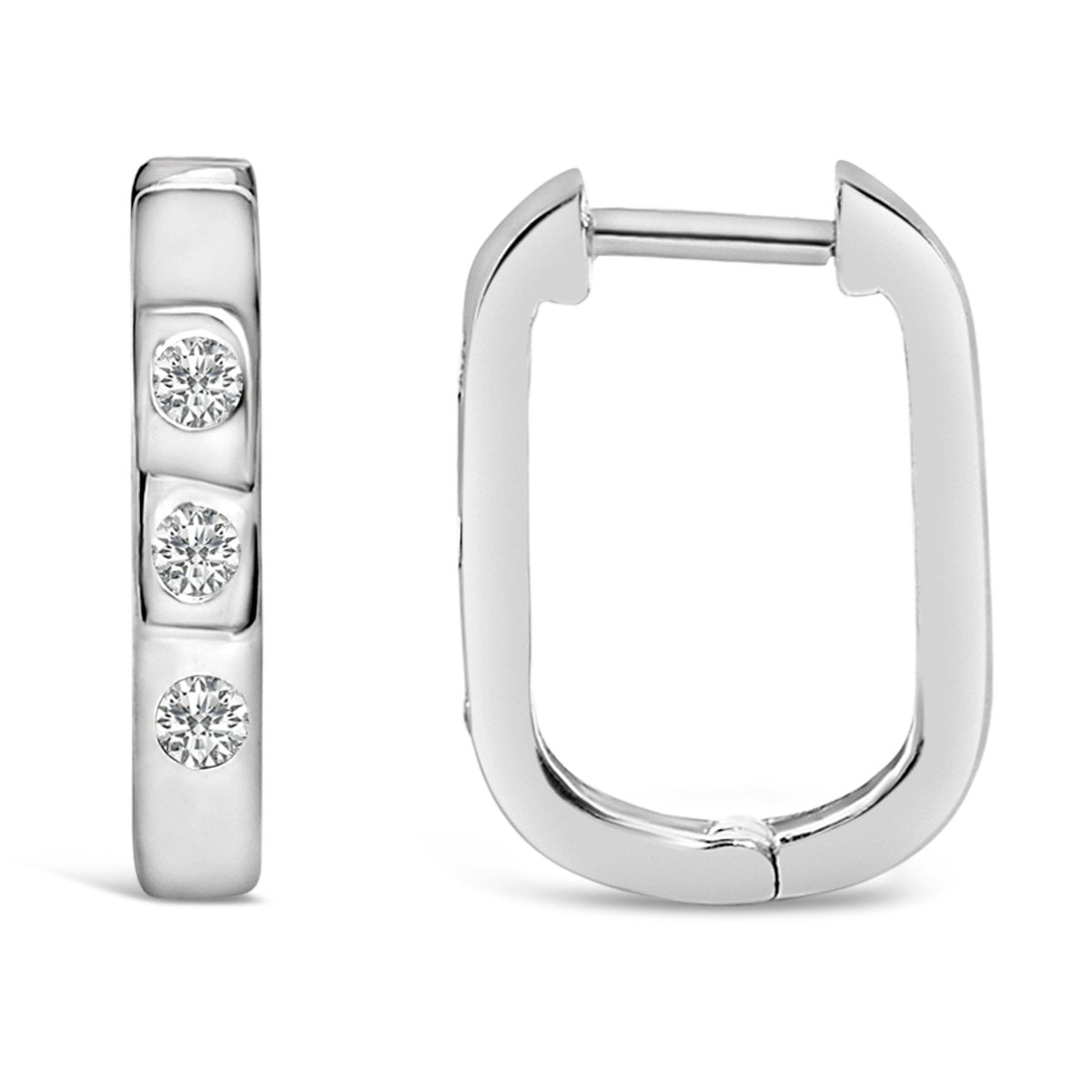 10K White Gold 1/10 Cttw Three Stone Lab Grown Diamond Oval Huggies Hoop Earrings - Earrings - Custom Crafting Alliance, LLC