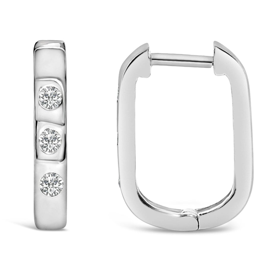 10K White Gold 1/10 Cttw Three Stone Lab Grown Diamond Oval Huggies Hoop Earrings - Earrings - Custom Crafting Alliance, LLC