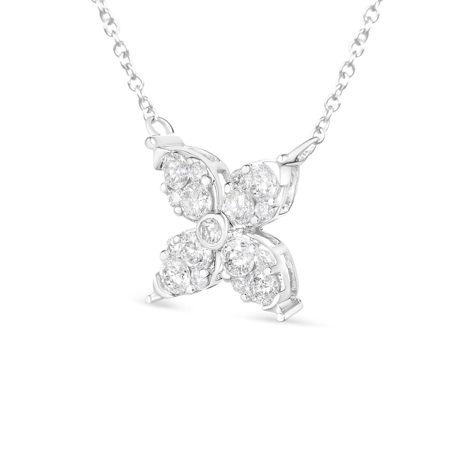 10K White Gold 1/2 Cttw Brilliant Round Diamond Marquise Shaped 4 Leaf Clover Adjustable 16-18