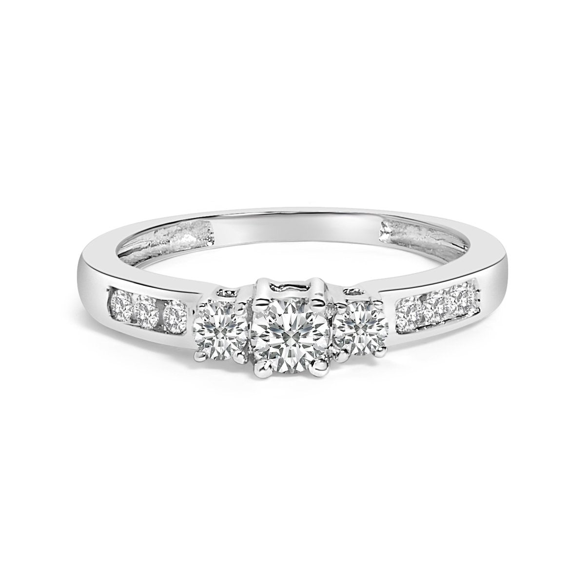 10K White Gold 1/2 Cttw Diamond Three Stone Ring - Rings - Custom Crafting Alliance, LLC