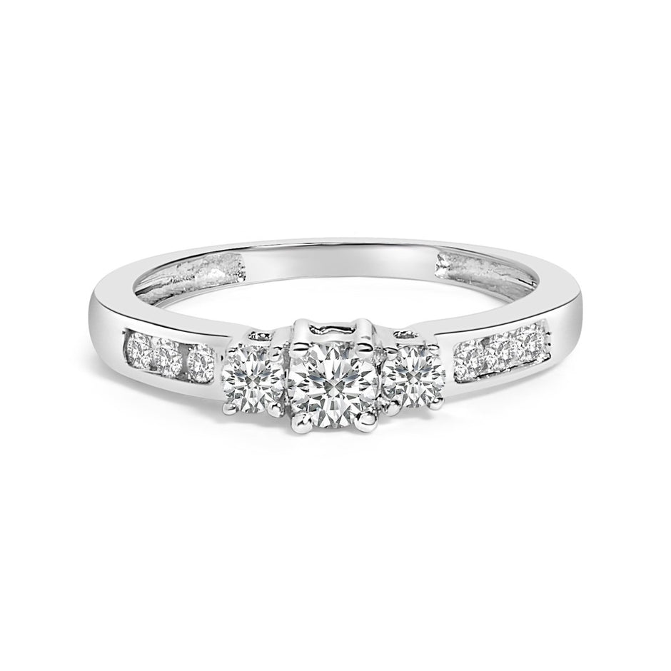 10K White Gold 1/2 Cttw Diamond Three Stone Ring - Rings - Custom Crafting Alliance, LLC