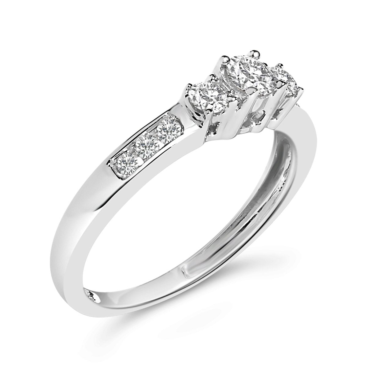 10K White Gold 1/2 Cttw Diamond Three Stone Ring - Rings - Custom Crafting Alliance, LLC