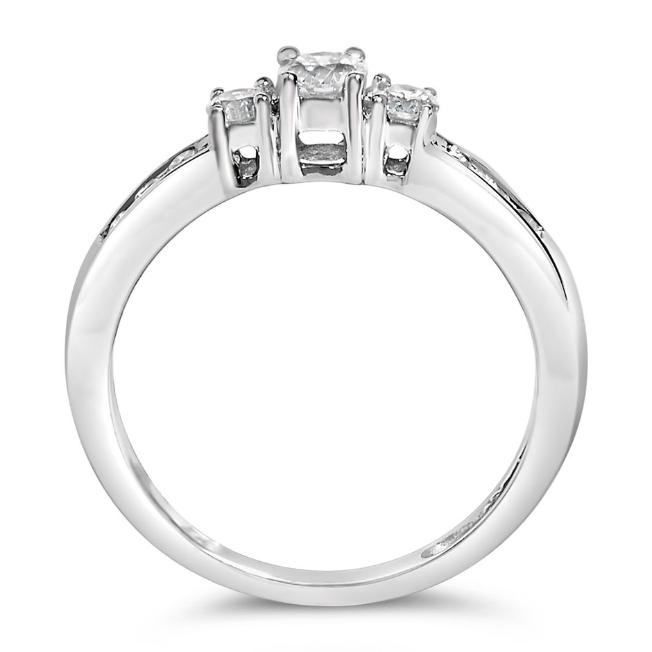 10K White Gold 1/2 Cttw Diamond Three Stone Ring - Rings - Custom Crafting Alliance, LLC