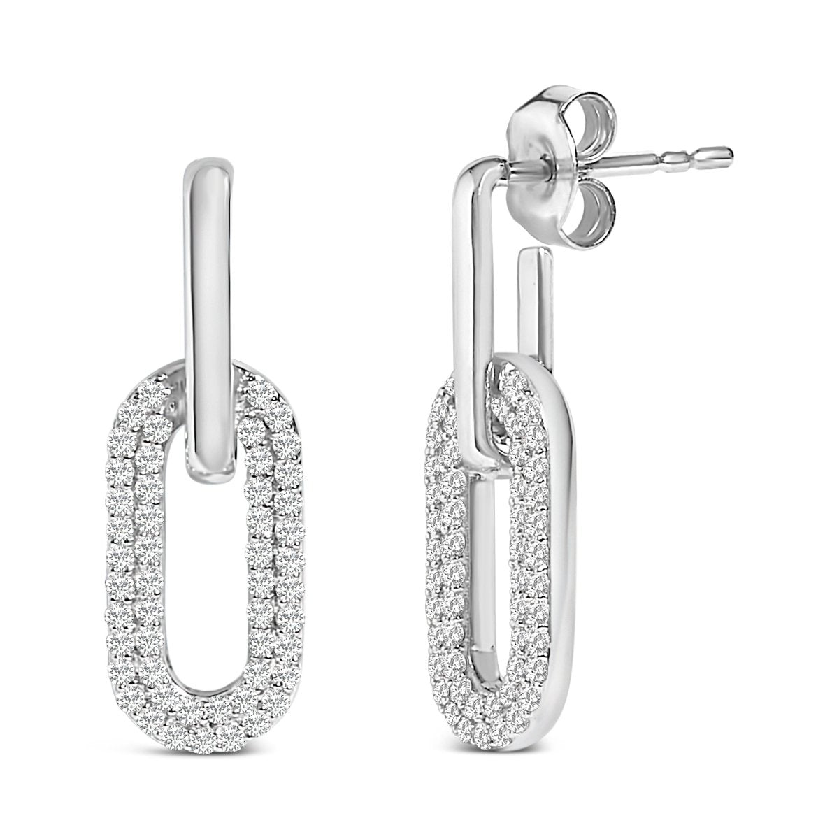 10K White Gold 1/2 Cttw Lab Grown Diamond Dangling Paperclip Drop Earrings - Earrings - Custom Crafting Alliance, LLC