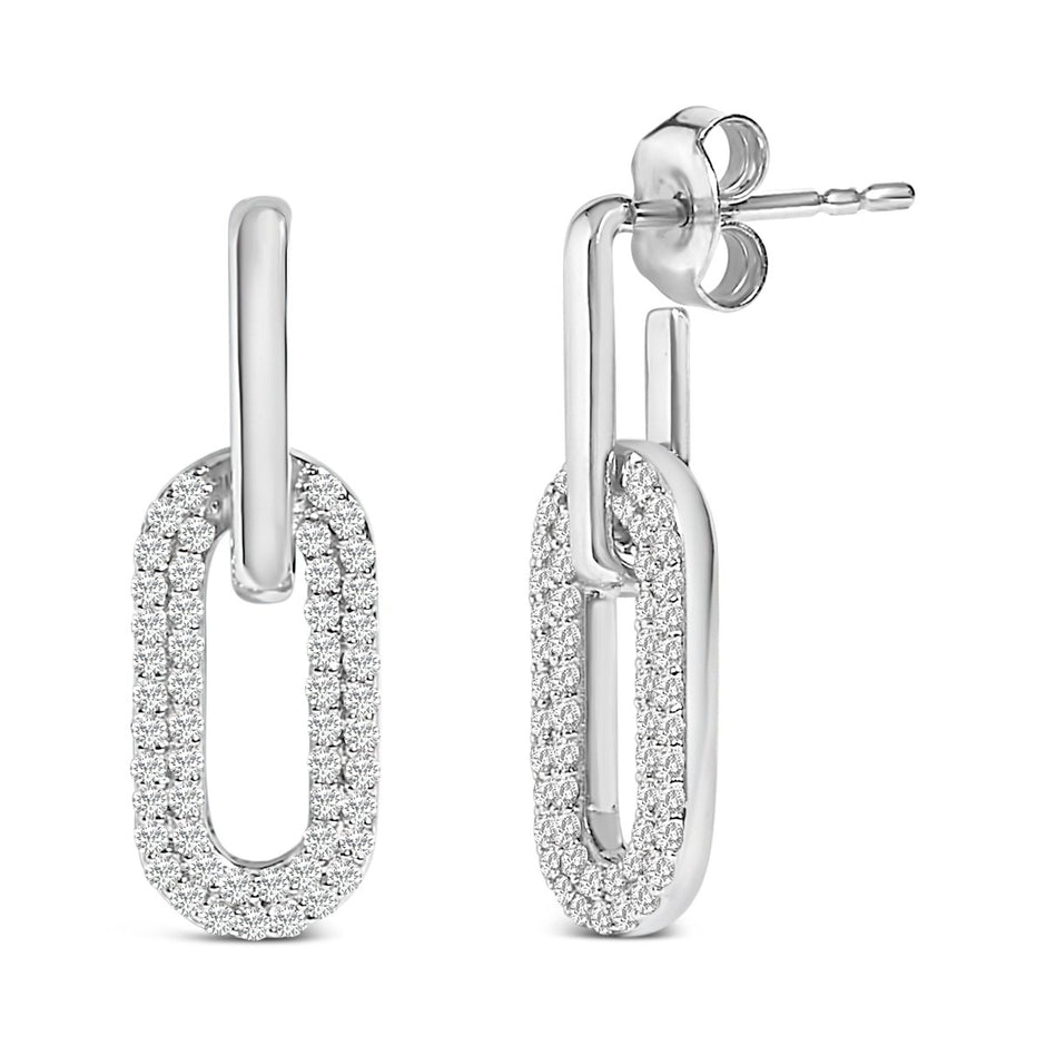 10K White Gold 1/2 Cttw Lab Grown Diamond Dangling Paperclip Drop Earrings - Earrings - Custom Crafting Alliance, LLC