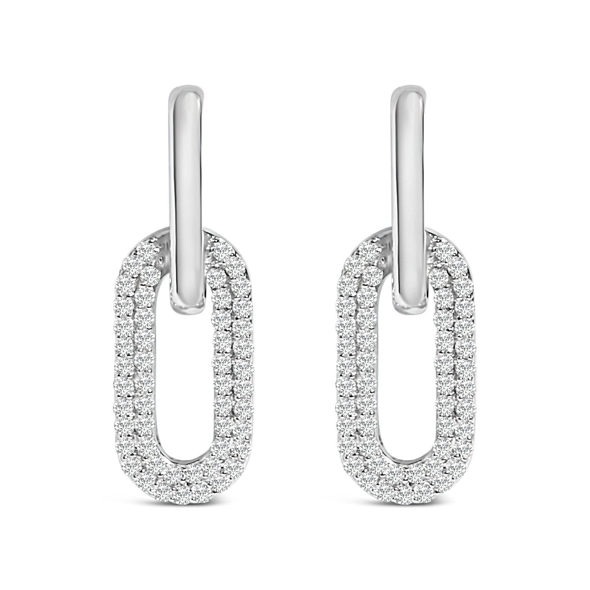 10K White Gold 1/2 Cttw Lab Grown Diamond Dangling Paperclip Drop Earrings - Earrings - Custom Crafting Alliance, LLC