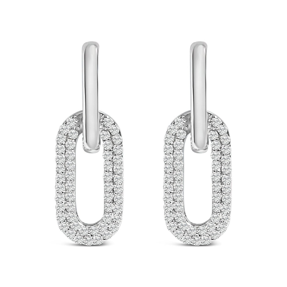 10K White Gold 1/2 Cttw Lab Grown Diamond Dangling Paperclip Drop Earrings - Earrings - Custom Crafting Alliance, LLC