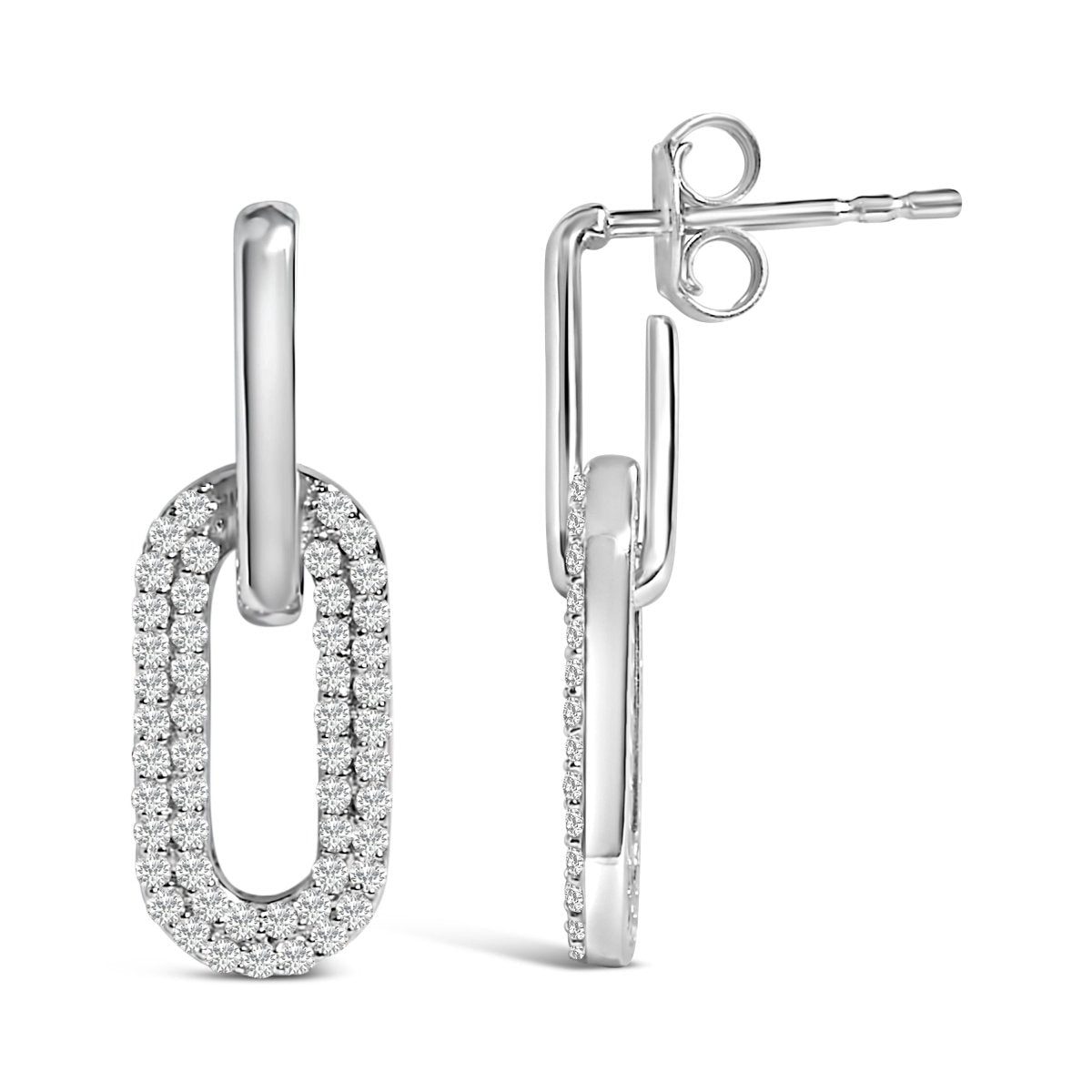 10K White Gold 1/2 Cttw Lab Grown Diamond Dangling Paperclip Drop Earrings - Earrings - Custom Crafting Alliance, LLC
