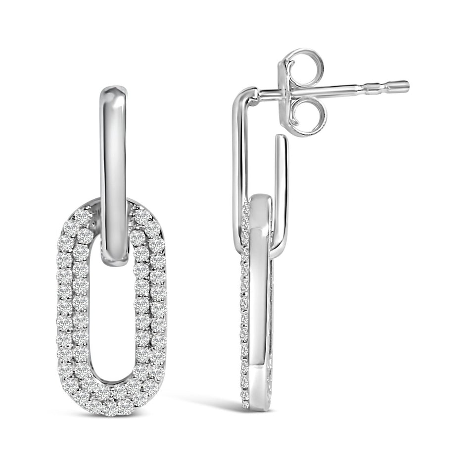 10K White Gold 1/2 Cttw Lab Grown Diamond Dangling Paperclip Drop Earrings - Earrings - Custom Crafting Alliance, LLC