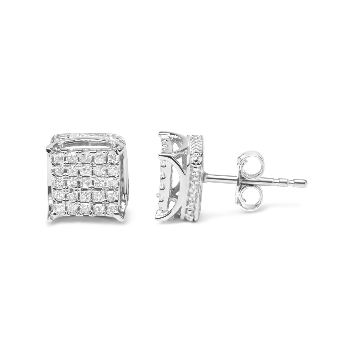 10K White Gold 1/2 Cttw Princess Cut Diamond Square Shaped Multi Stone Stud Earrings (H-I Color, SI1-SI2 Clarity) - Earrings - Custom Crafting Alliance, LLC