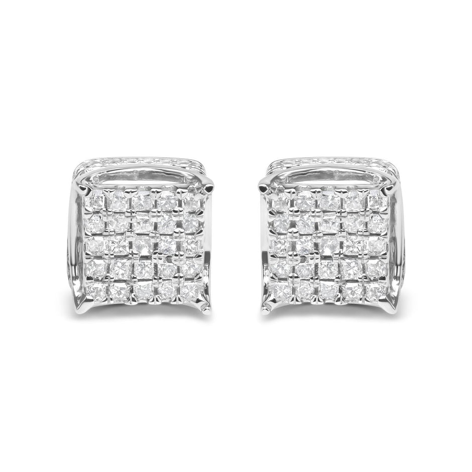 10K White Gold 1/2 Cttw Princess Cut Diamond Square Shaped Multi Stone Stud Earrings (H-I Color, SI1-SI2 Clarity) - Earrings - Custom Crafting Alliance, LLC