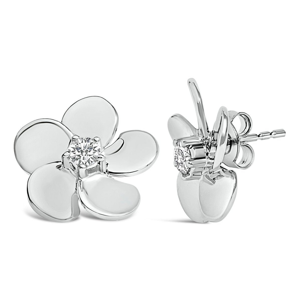 10K White Gold 1/3 Cttw Lab Grown Diamond Flower Petal Stud Earrings - Earrings - Custom Crafting Alliance, LLC