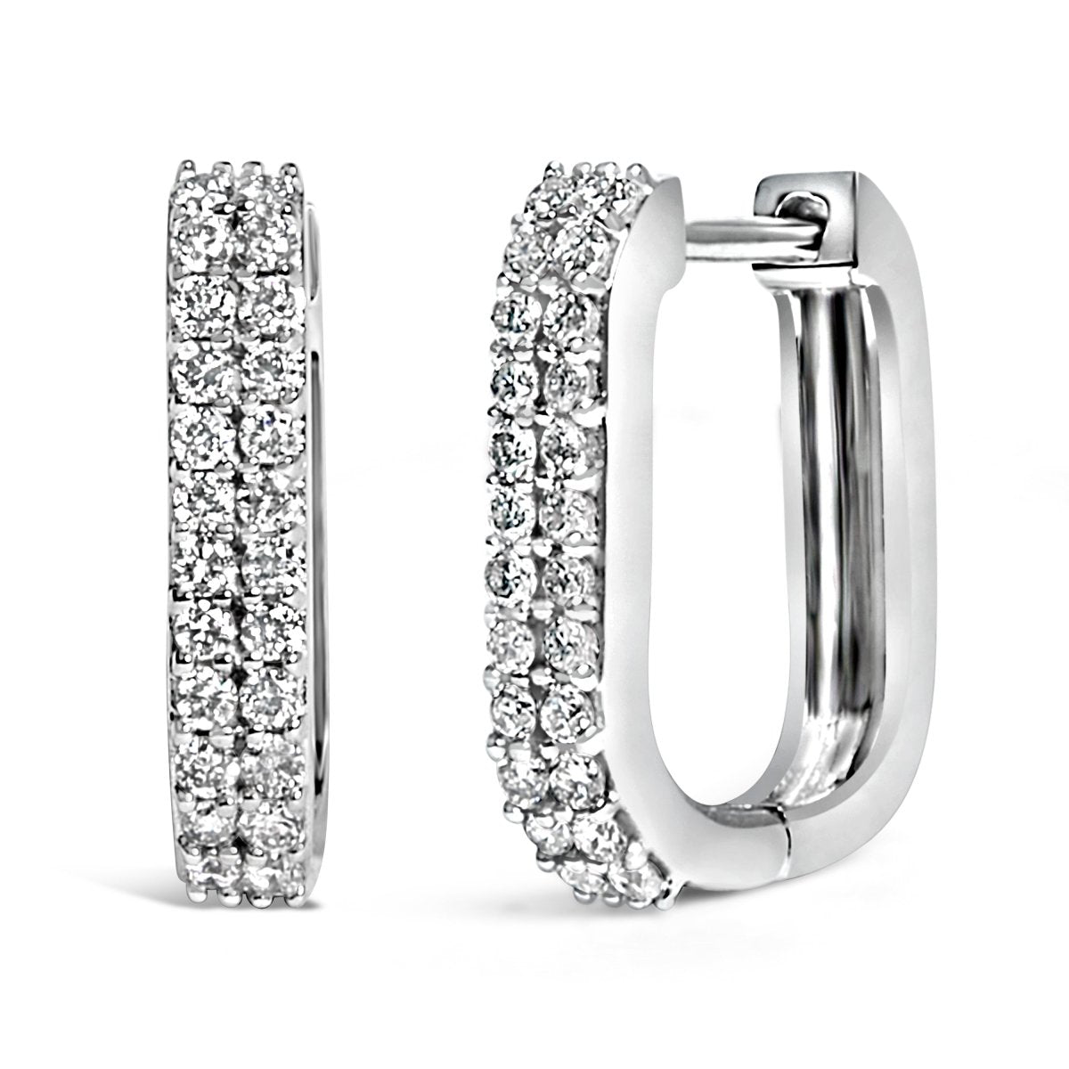 10K White Gold 1/4 Cttw Lab Grown Diamond Double Row Huggie Hoop Earrings - Earrings - Custom Crafting Alliance, LLC
