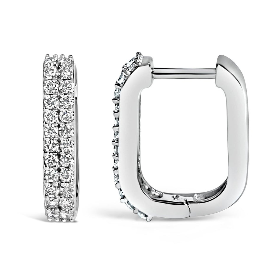 10K White Gold 1/4 Cttw Lab Grown Diamond Double Row Huggie Hoop Earrings - Earrings - Custom Crafting Alliance, LLC