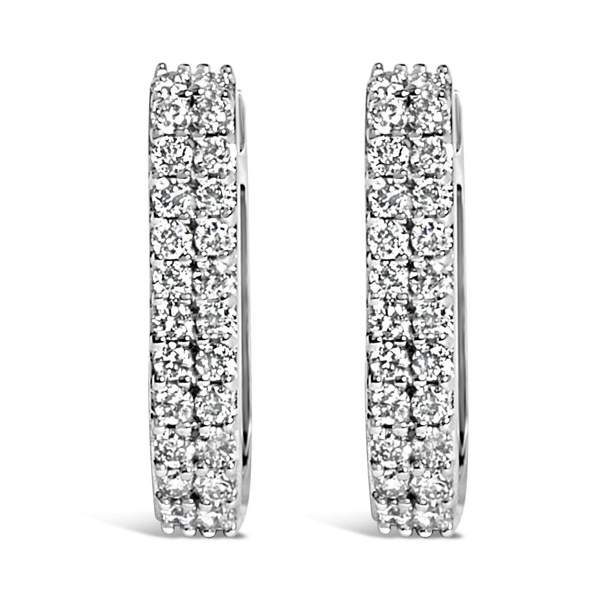 10K White Gold 1/4 Cttw Lab Grown Diamond Double Row Huggie Hoop Earrings - Earrings - Custom Crafting Alliance, LLC