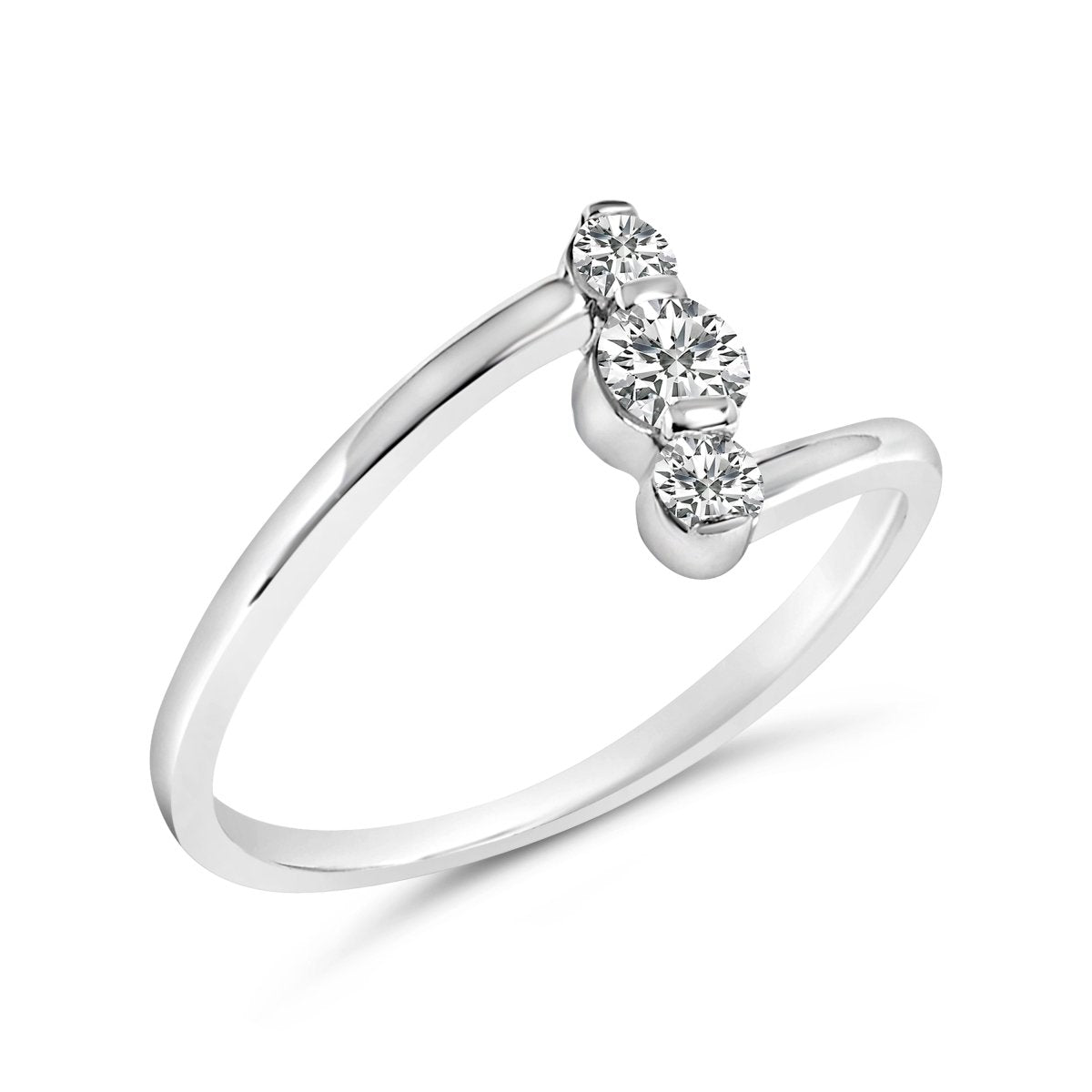 10K White Gold 1/4 Cttw Lab Grown Diamond Vertical Three Stone Ring - Rings - Custom Crafting Alliance, LLC