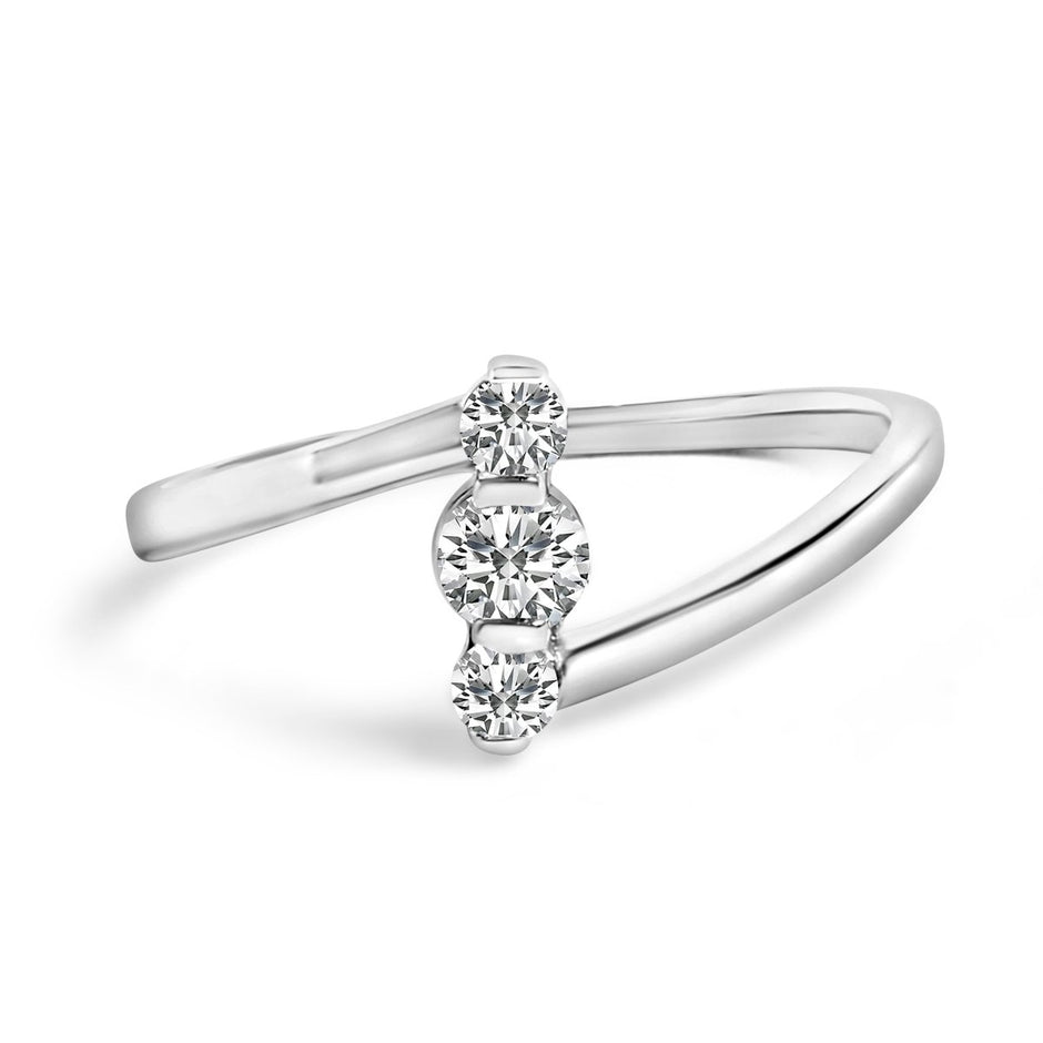 10K White Gold 1/4 Cttw Lab Grown Diamond Vertical Three Stone Ring - Rings - Custom Crafting Alliance, LLC