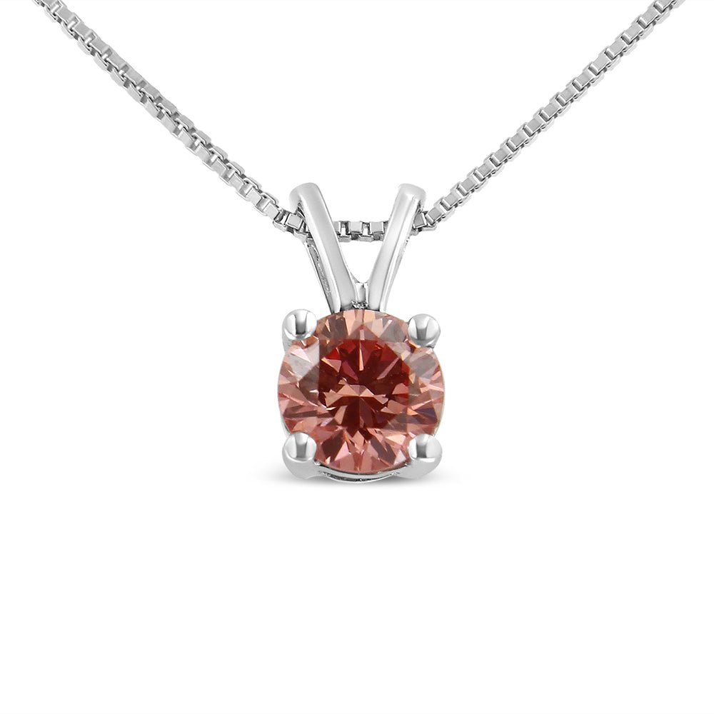 10K White Gold 1/4 Cttw Round Brilliant Cut Lab Grown Blue Diamond 4-Prong Solitaire Pendant Necklace (Blue Color, VS2-SI1 Clarity) - 18