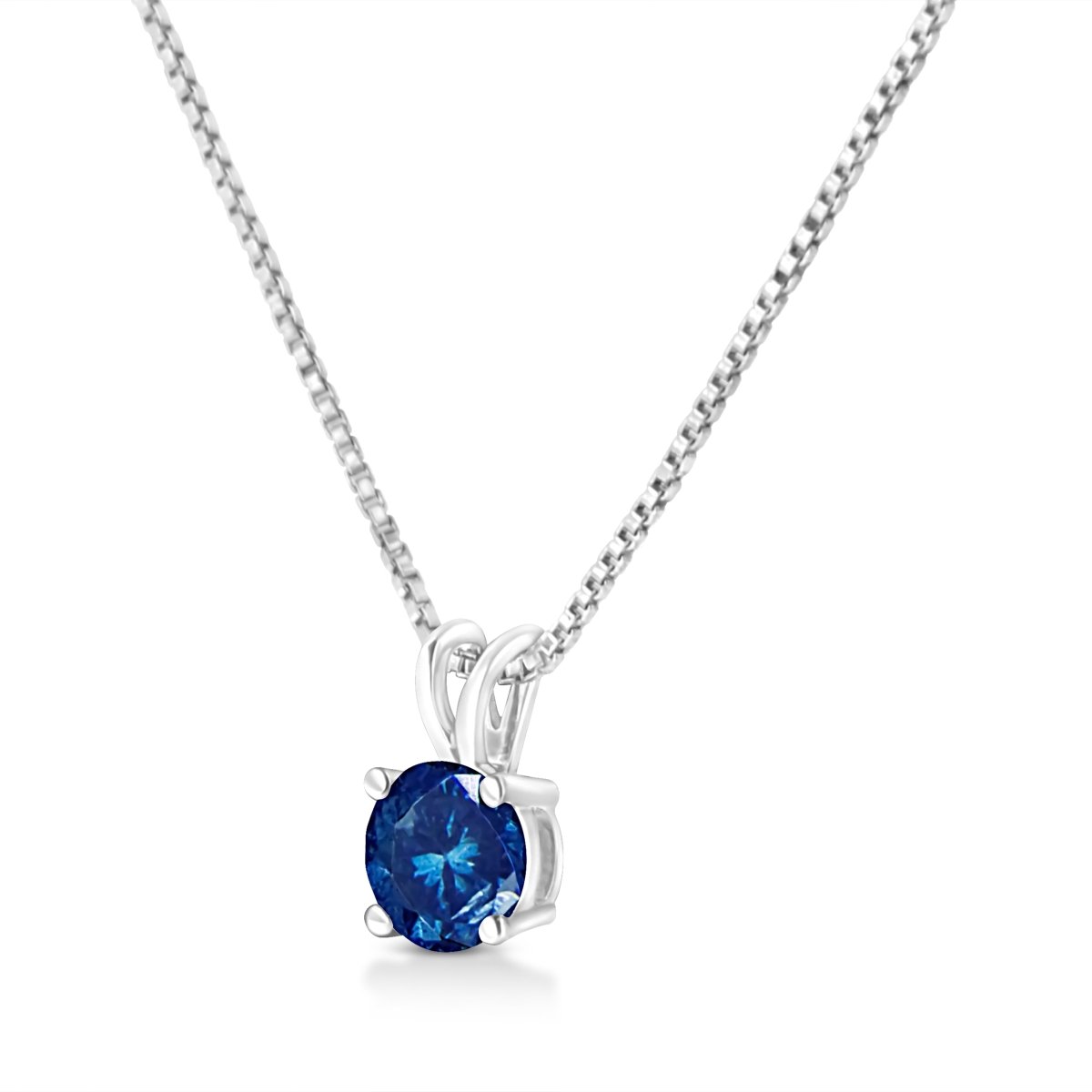 10K White Gold 1/4 Cttw Round Brilliant Cut Lab Grown Blue Diamond 4-Prong Solitaire Pendant Necklace (Blue Color, VS2-SI1 Clarity) - 18