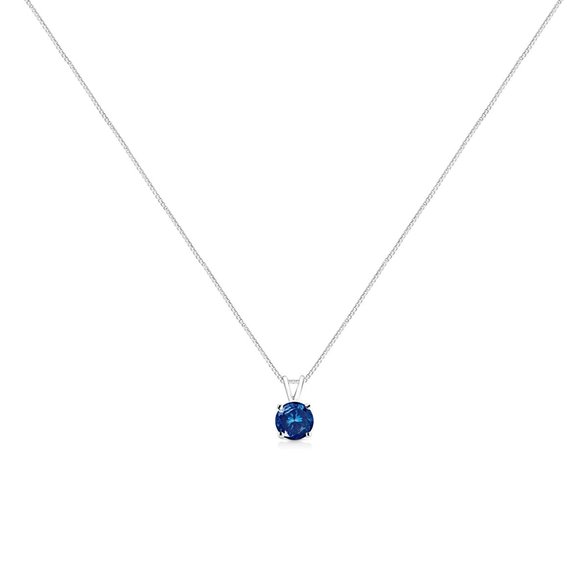 10K White Gold 1/4 Cttw Round Brilliant Cut Lab Grown Blue Diamond 4-Prong Solitaire Pendant Necklace (Blue Color, VS2-SI1 Clarity) - 18