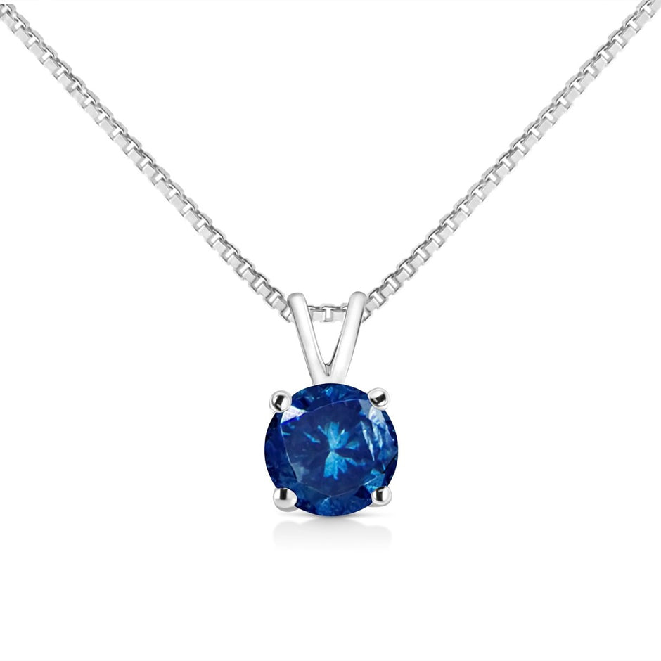 10K White Gold 1/4 Cttw Round Brilliant Cut Lab Grown Blue Diamond 4-Prong Solitaire Pendant Necklace (Blue Color, VS2-SI1 Clarity) - 18" - Necklaces - Custom Crafting Alliance, LLC