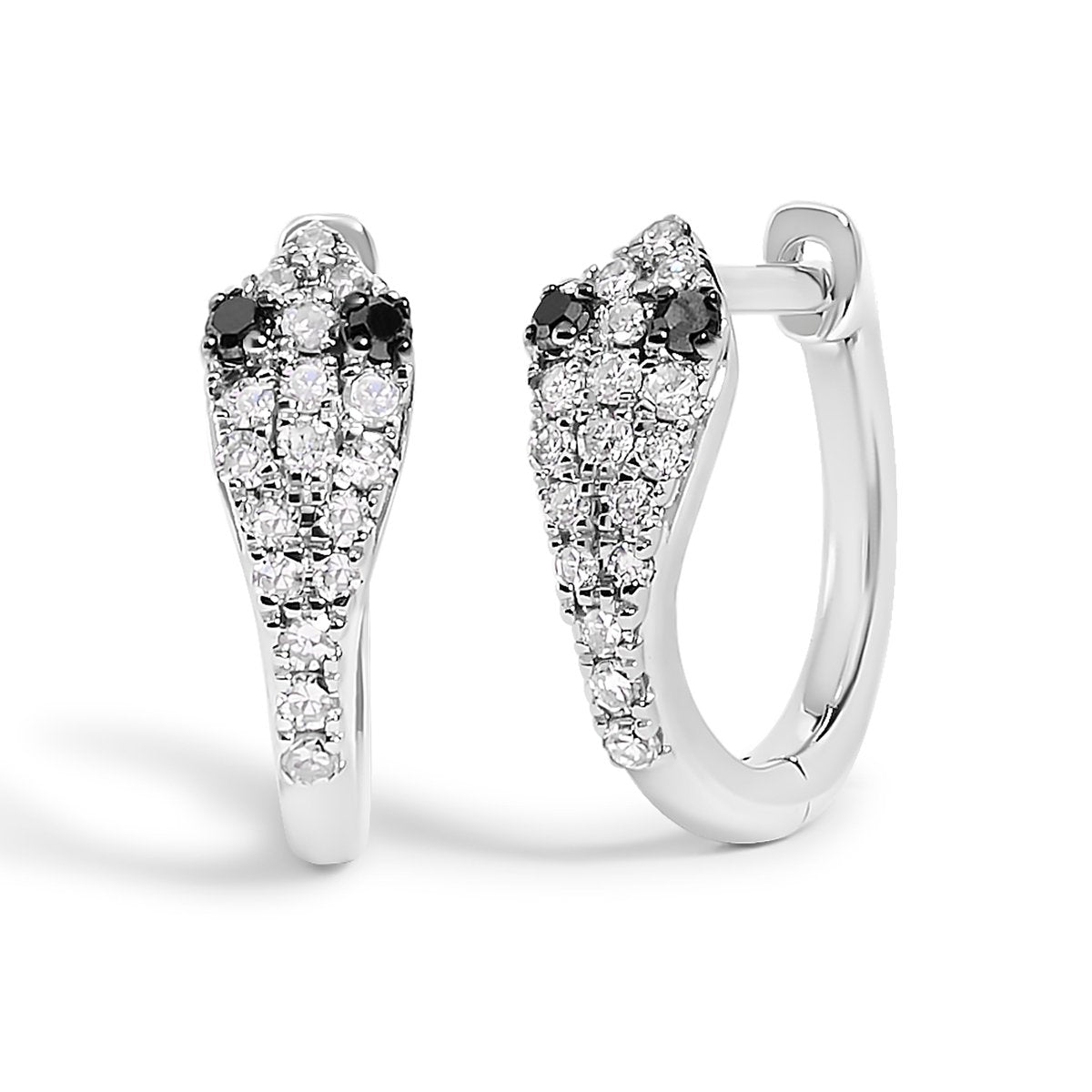 10K White Gold 1/5 Cttw Diamond Snake Eyes Huggy Hoop Earrings - Earrings - Custom Crafting Alliance, LLC