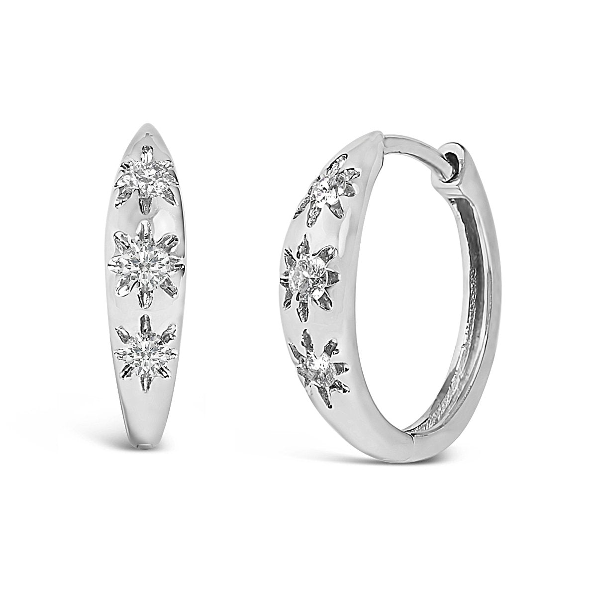 10K White Gold 1/5 Cttw Lab Grown Diamond Three Stone Huggie Hoop Earrings - Earrings - Custom Crafting Alliance, LLC
