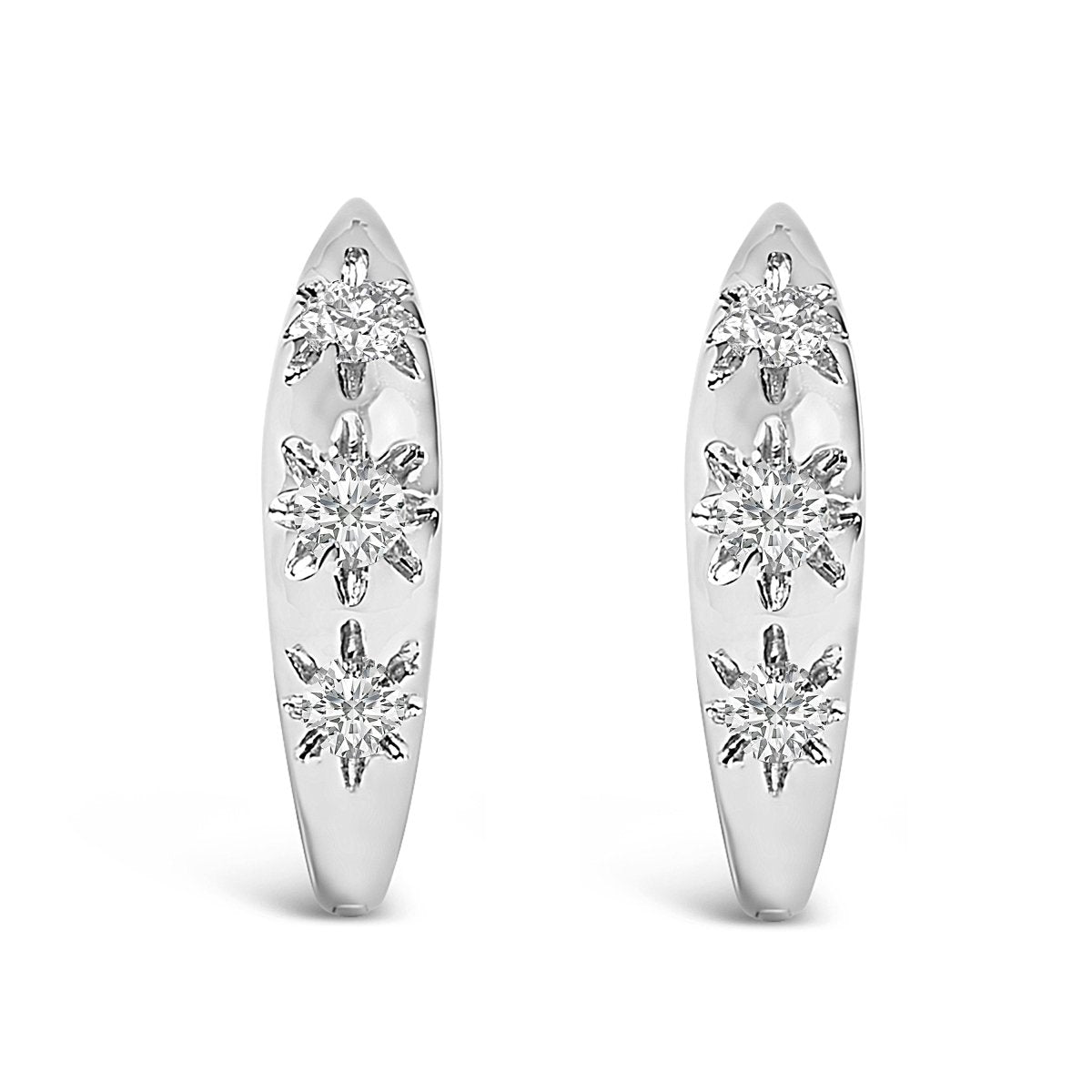 10K White Gold 1/5 Cttw Lab Grown Diamond Three Stone Huggie Hoop Earrings - Earrings - Custom Crafting Alliance, LLC
