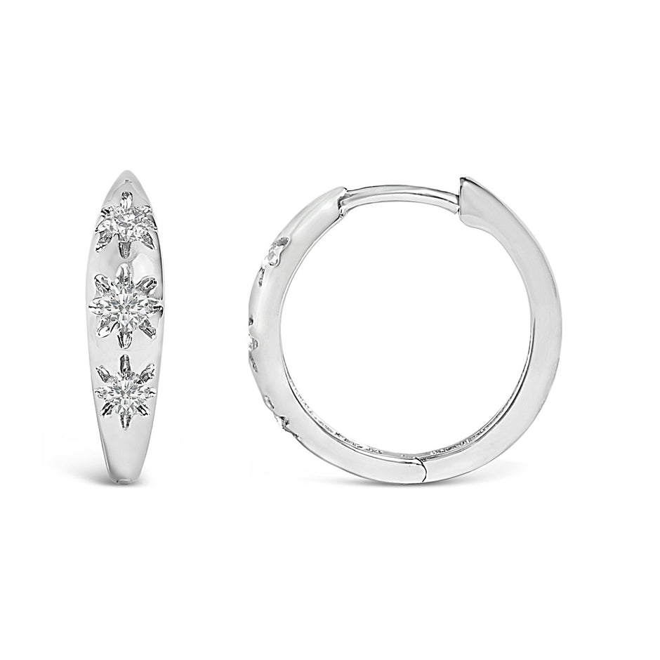 10K White Gold 1/5 Cttw Lab Grown Diamond Three Stone Huggie Hoop Earrings - Earrings - Custom Crafting Alliance, LLC