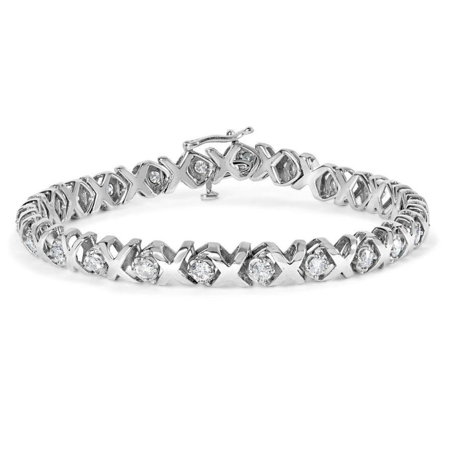 10k White Gold 2.00 Cttw Round-Cut Diamond "XOXO" Link 7" Bracelet (I-J Color, I2-I3 Clarity) - Bracelets - Custom Crafting Alliance, LLC