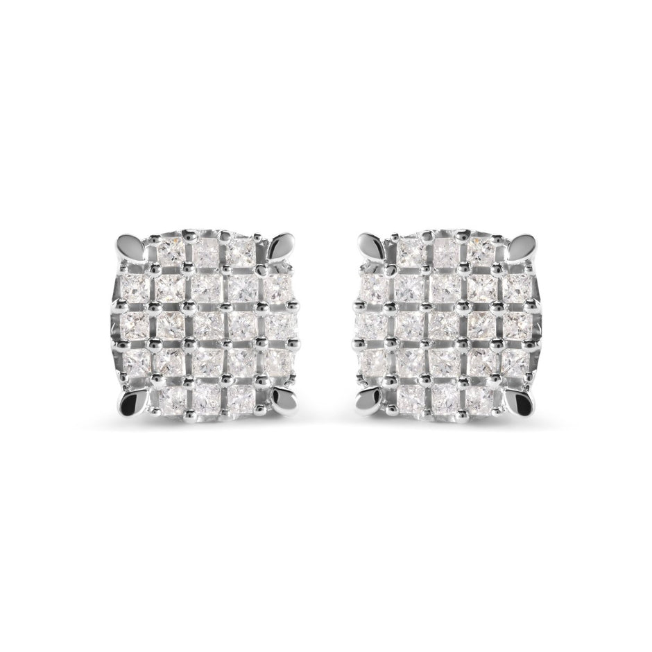 10K White Gold 3/4 Cttw Princess Diamond Composite Cushion Shape Stud Earrings (I-J Color, I1-I2 Clarity) - Earrings - Custom Crafting Alliance, LLC