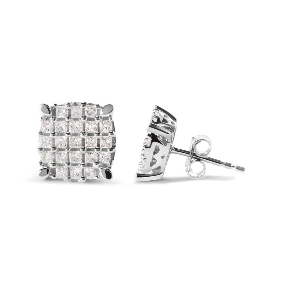 10K White Gold 3/4 Cttw Princess Diamond Composite Cushion Shape Stud Earrings (I-J Color, I1-I2 Clarity) - Earrings - Custom Crafting Alliance, LLC