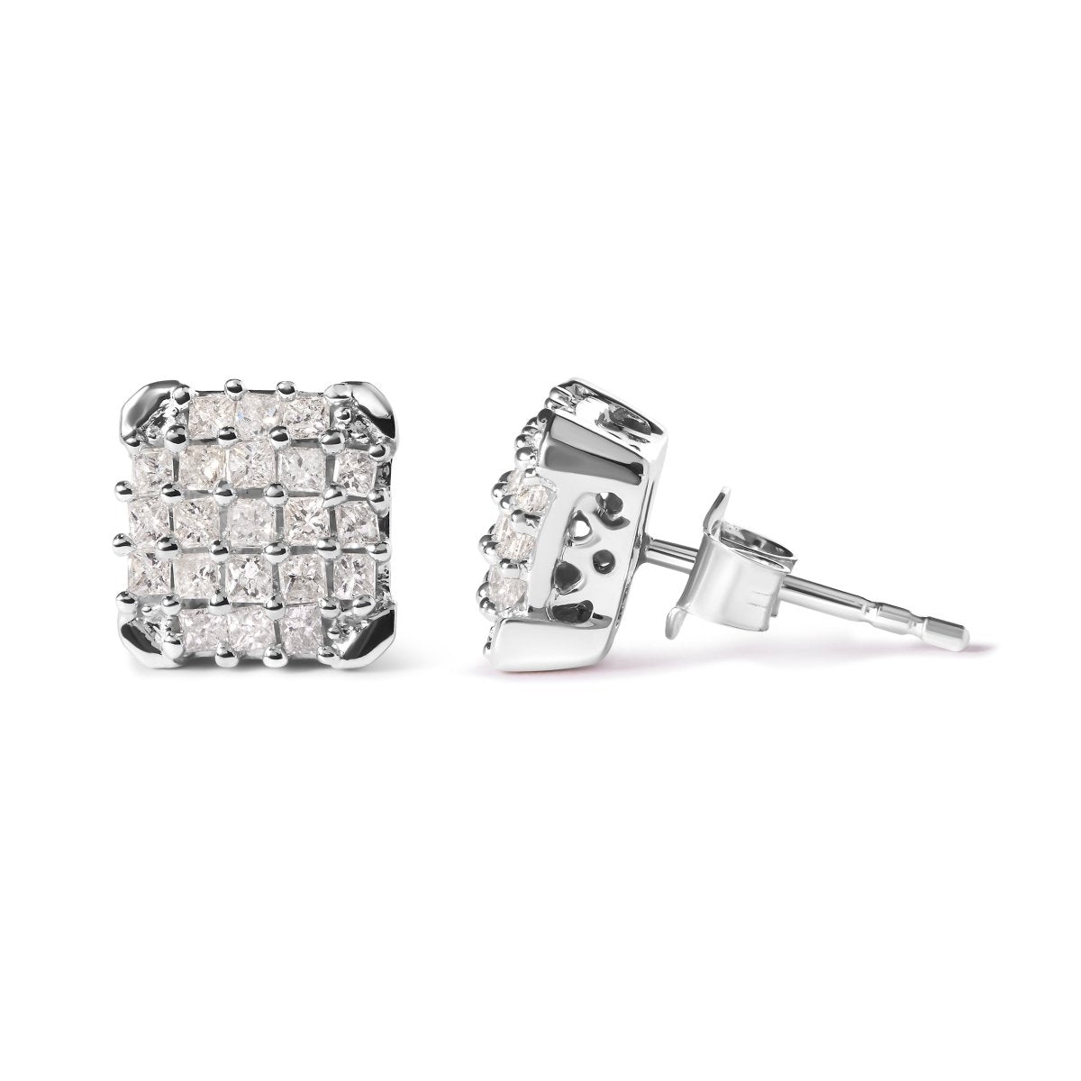 10K White Gold 3/4 Cttw Princess Diamond Composite Open Frame Stud Earrings (I-J Color, I1-I2 Clarity) - Earrings - Custom Crafting Alliance, LLC