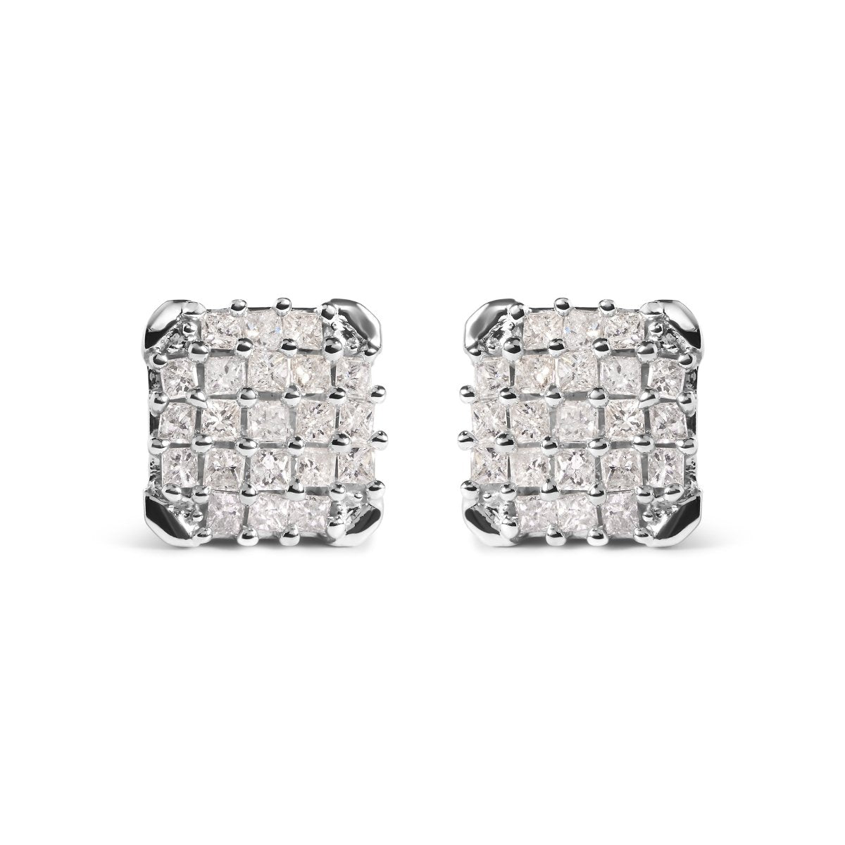 10K White Gold 3/4 Cttw Princess Diamond Composite Open Frame Stud Earrings (I-J Color, I1-I2 Clarity) - Earrings - Custom Crafting Alliance, LLC