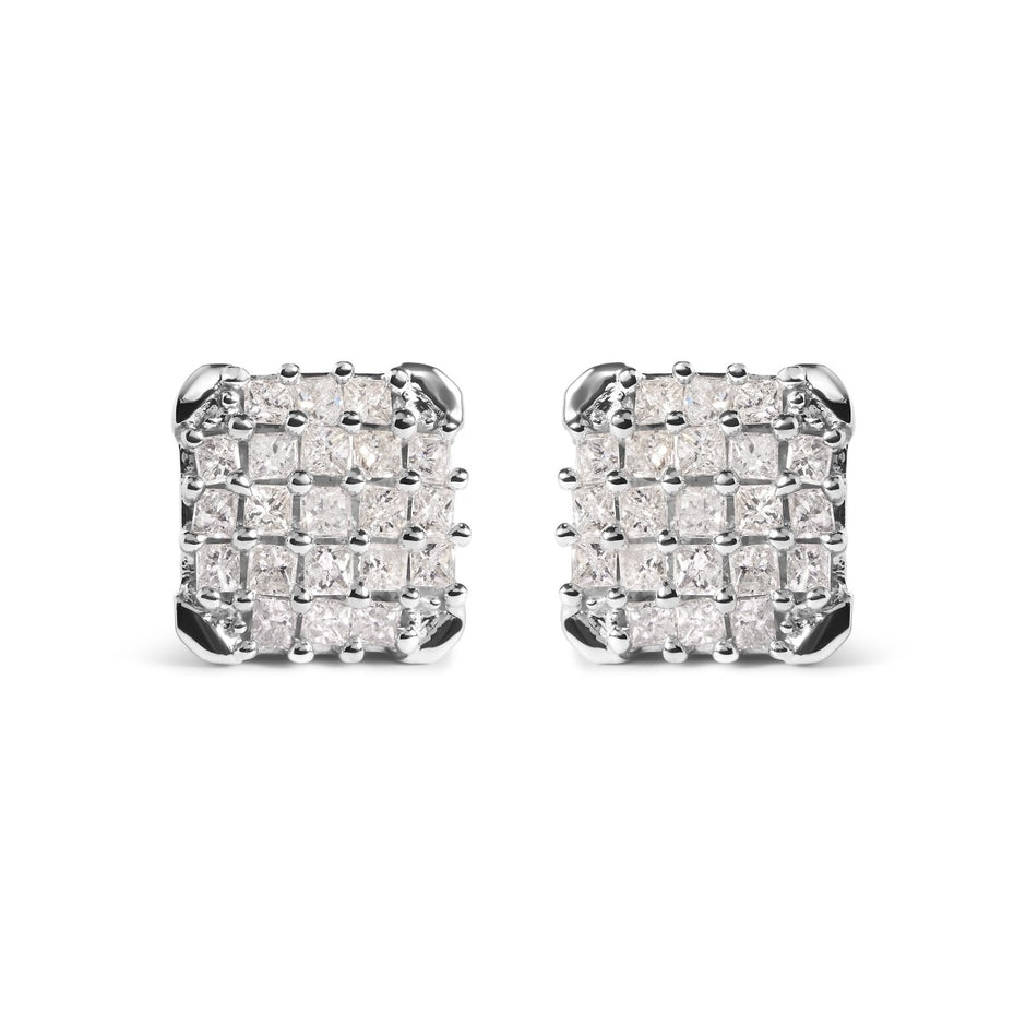 10K White Gold 3/4 Cttw Princess Diamond Composite Open Frame Stud Earrings (I-J Color, I1-I2 Clarity) - Earrings - Custom Crafting Alliance, LLC