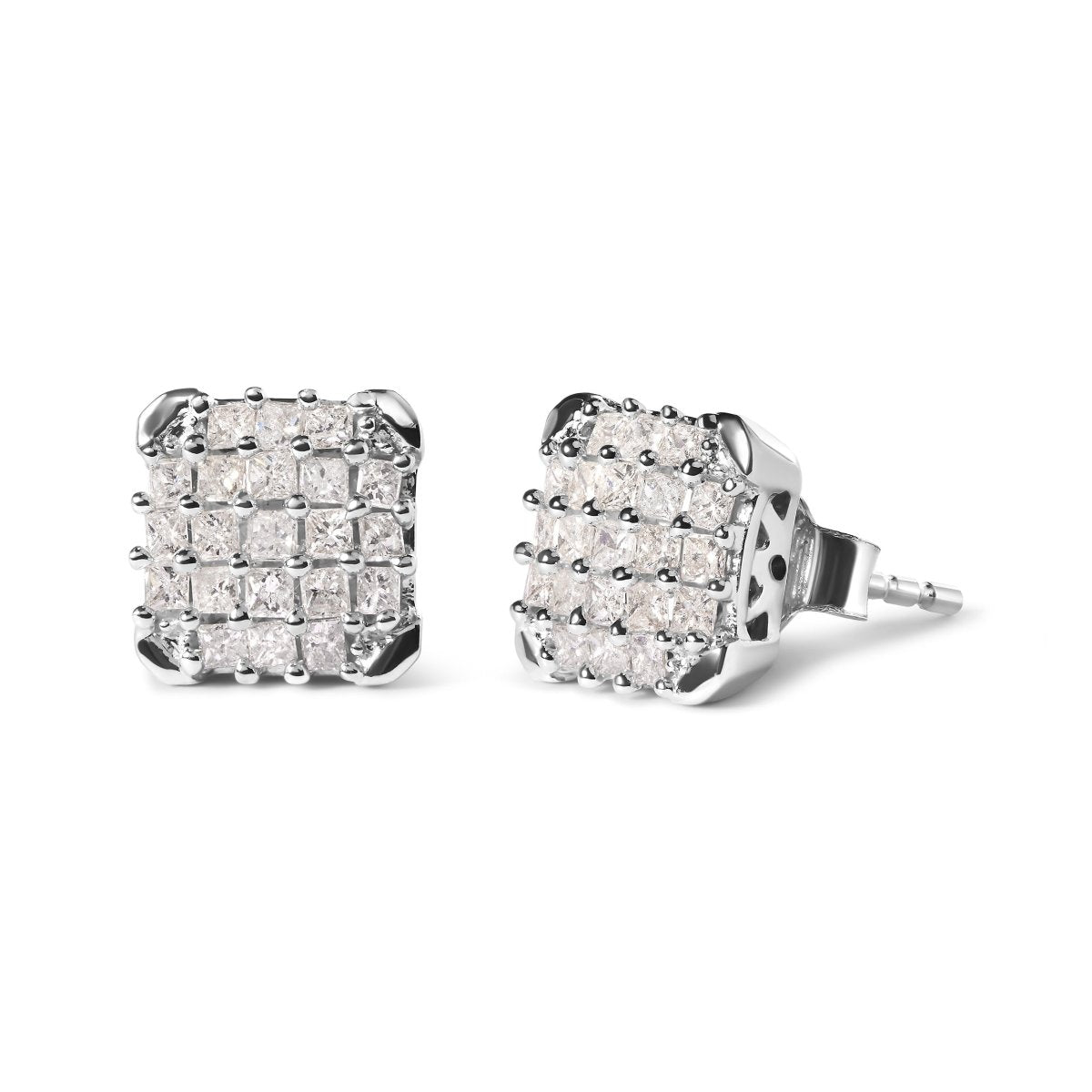 10K White Gold 3/4 Cttw Princess Diamond Composite Open Frame Stud Earrings (I-J Color, I1-I2 Clarity) - Earrings - Custom Crafting Alliance, LLC