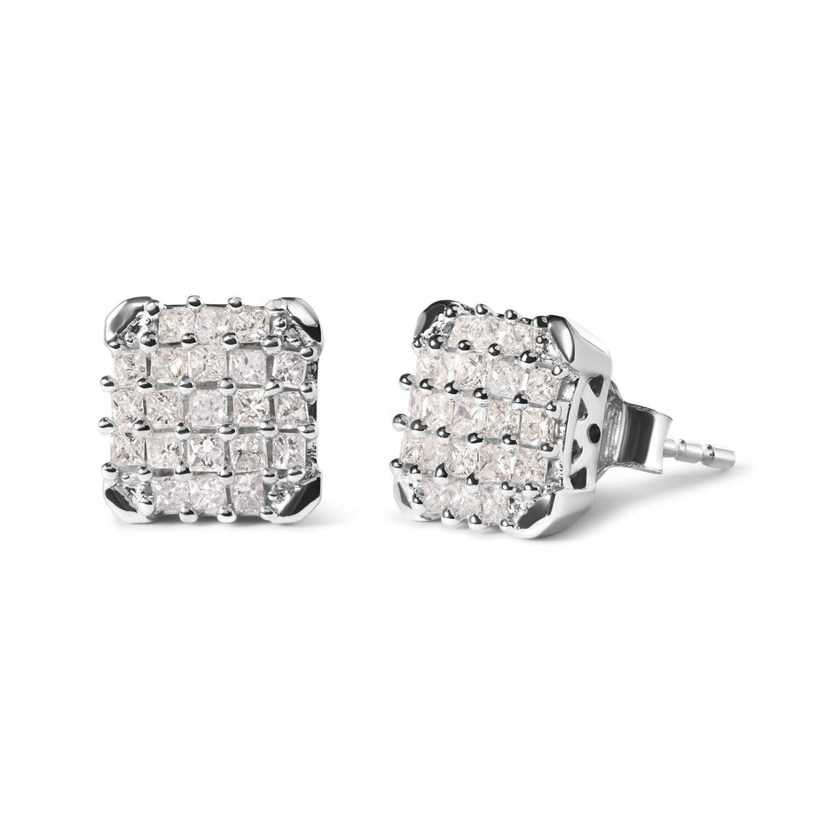 10K White Gold 3/4 Cttw Princess Diamond Composite Open Frame Stud Earrings (I-J Color, I1-I2 Clarity) - Earrings - Custom Crafting Alliance, LLC