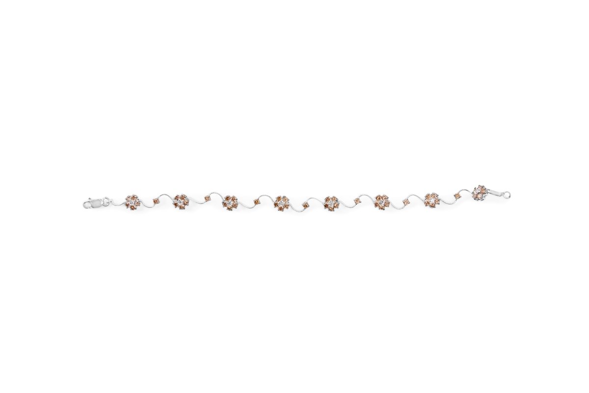 10K White Gold 4.0 Cttw Champagne and White Diamond Floral Cluster and Station Link Bracelet (H-I Color, SI2-I1 Clarity) - 7