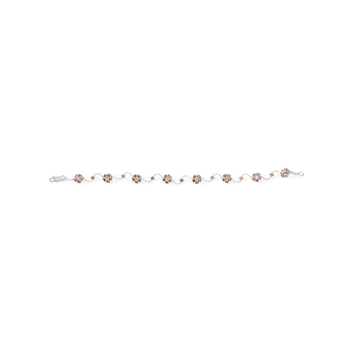 10K White Gold 4.0 Cttw Champagne and White Diamond Floral Cluster and Station Link Bracelet (H-I Color, SI2-I1 Clarity) - 7