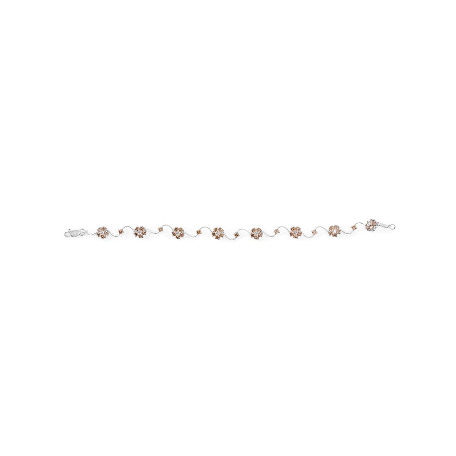 10K White Gold 4.0 Cttw Champagne and White Diamond Floral Cluster and Station Link Bracelet (H-I Color, SI2-I1 Clarity) - 7