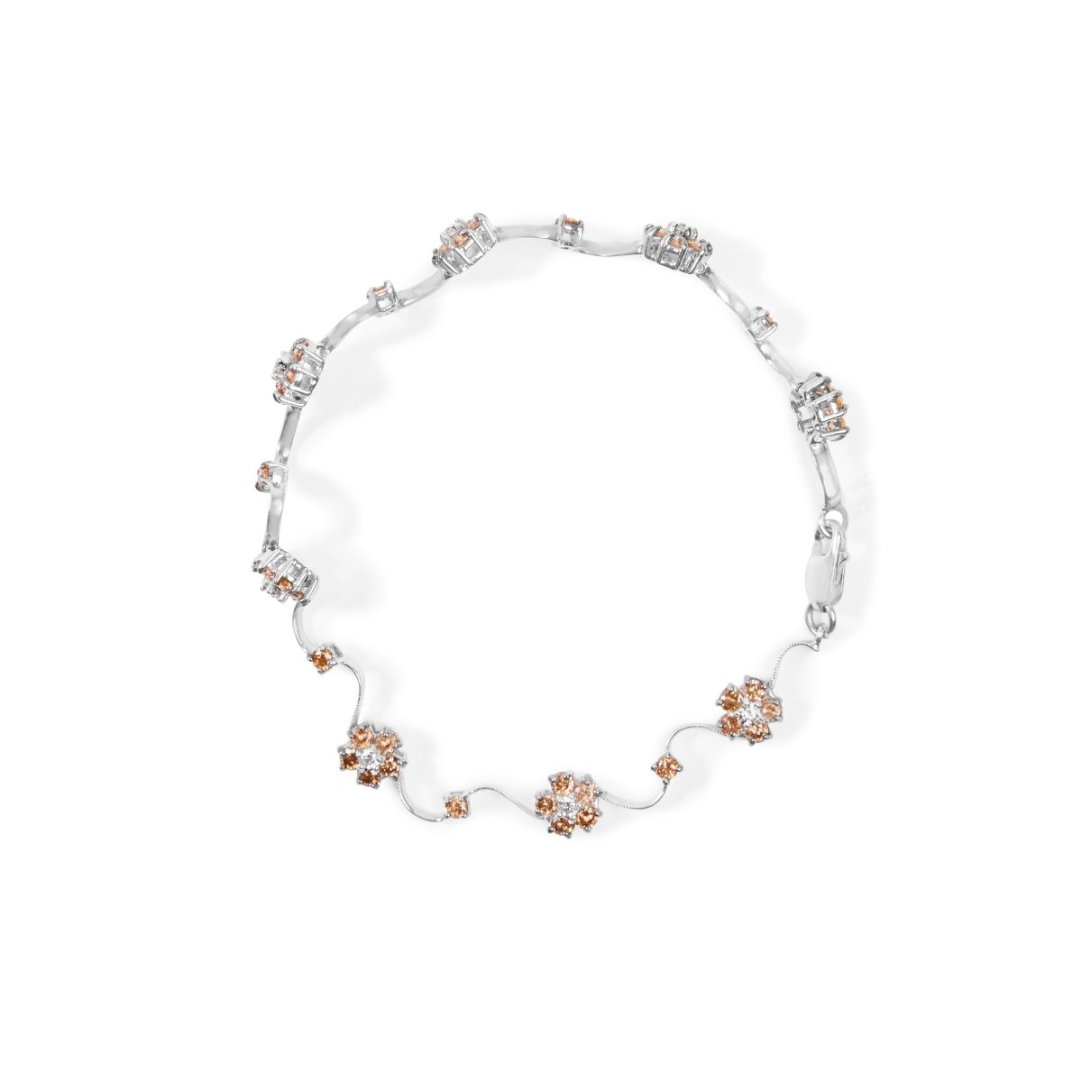 10K White Gold 4.0 Cttw Champagne and White Diamond Floral Cluster and Station Link Bracelet (H-I Color, SI2-I1 Clarity) - 7