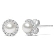 10K White Gold 4.5mm Cultured Freshwater Pearl and 1/7 Cttw Diamond Halo Stud Earring (I-J Color, I1-I2 Clarity) - Earrings - Custom Crafting Alliance, LLC