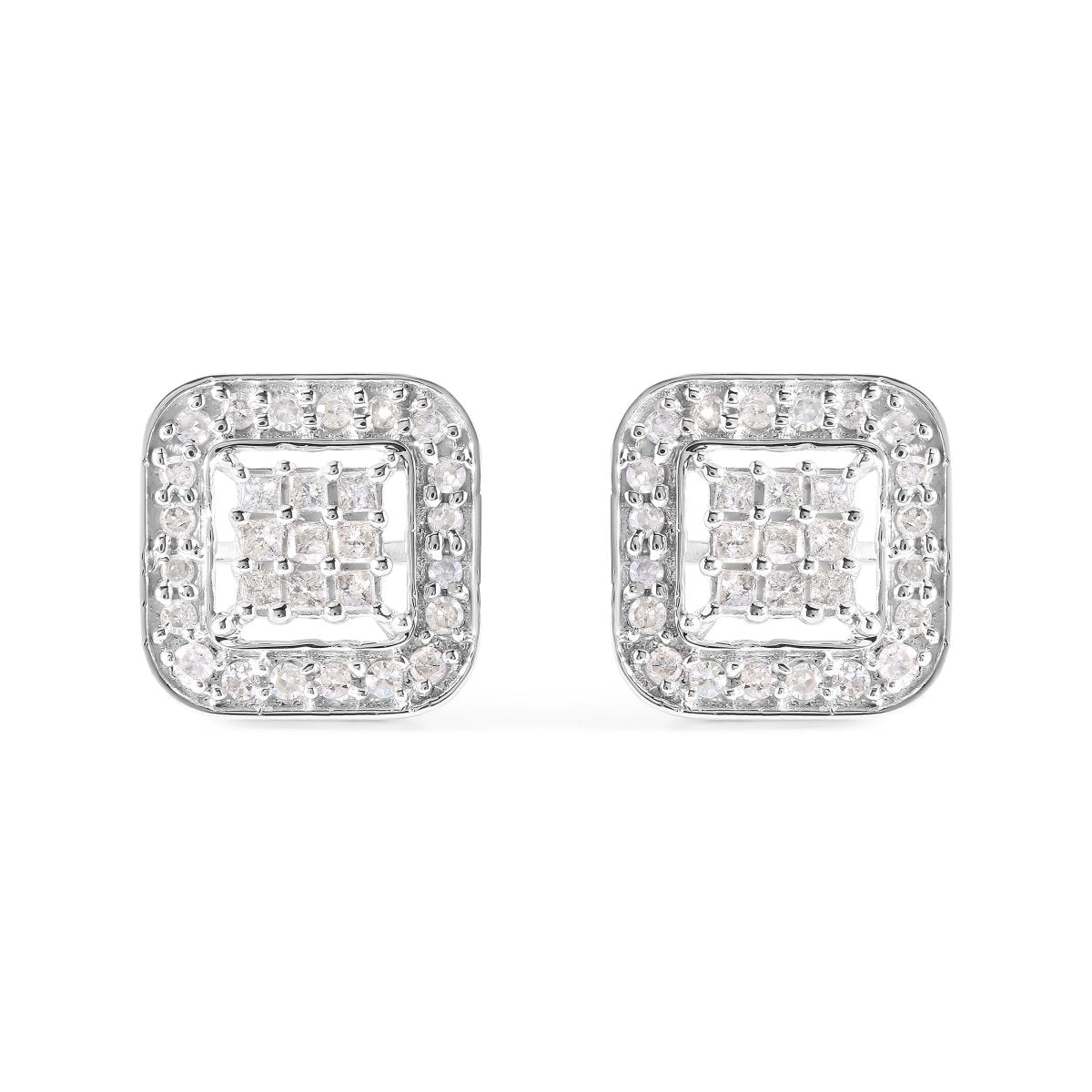 10K White Gold 5/8 Cttw Diamond Square Shaped Composite Stud Earrings (I-J Color, I1-I2 Clarity) - Earrings - Custom Crafting Alliance, LLC