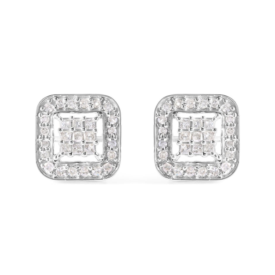 10K White Gold 5/8 Cttw Diamond Square Shaped Composite Stud Earrings (I-J Color, I1-I2 Clarity) - Earrings - Custom Crafting Alliance, LLC