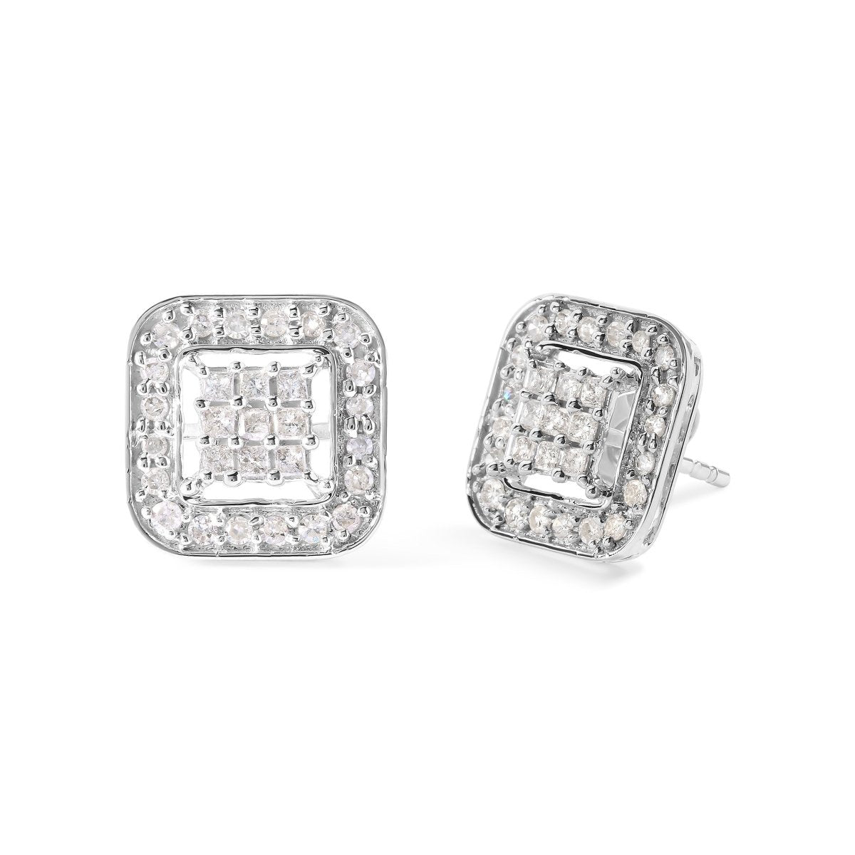 10K White Gold 5/8 Cttw Diamond Square Shaped Composite Stud Earrings (I-J Color, I1-I2 Clarity) - Earrings - Custom Crafting Alliance, LLC