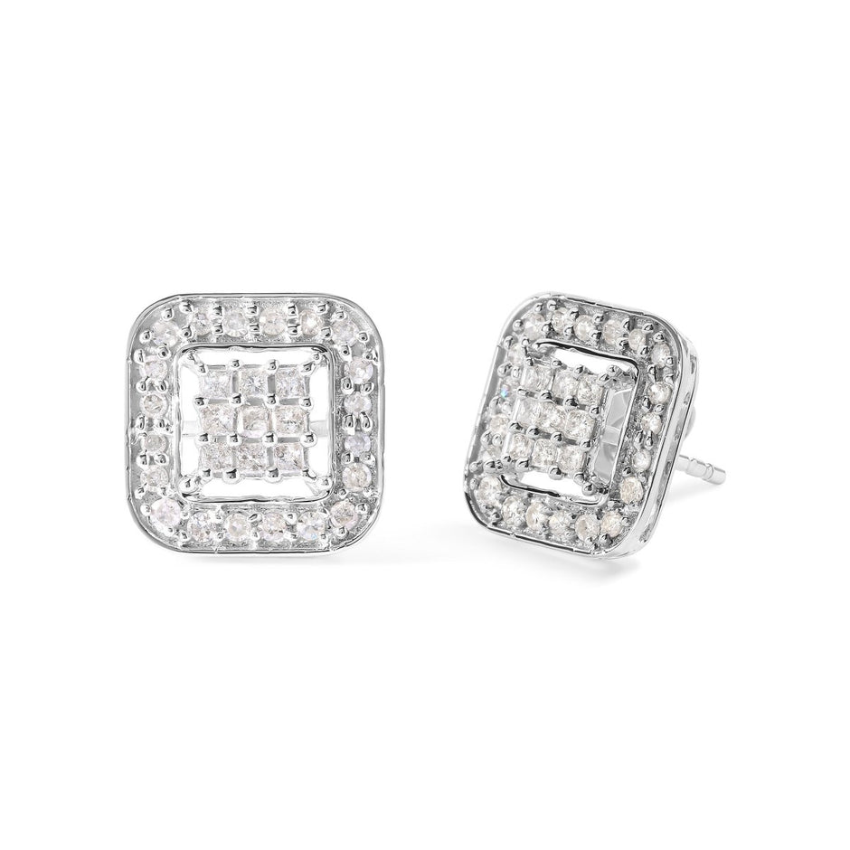 10K White Gold 5/8 Cttw Diamond Square Shaped Composite Stud Earrings (I-J Color, I1-I2 Clarity) - Earrings - Custom Crafting Alliance, LLC