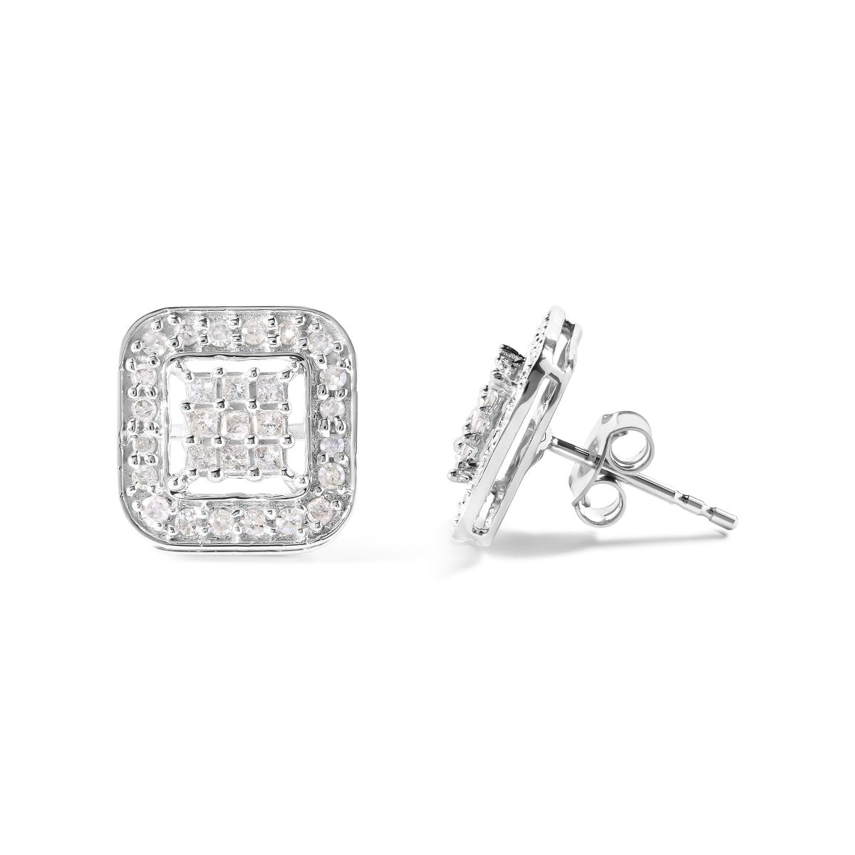 10K White Gold 5/8 Cttw Diamond Square Shaped Composite Stud Earrings (I-J Color, I1-I2 Clarity) - Earrings - Custom Crafting Alliance, LLC