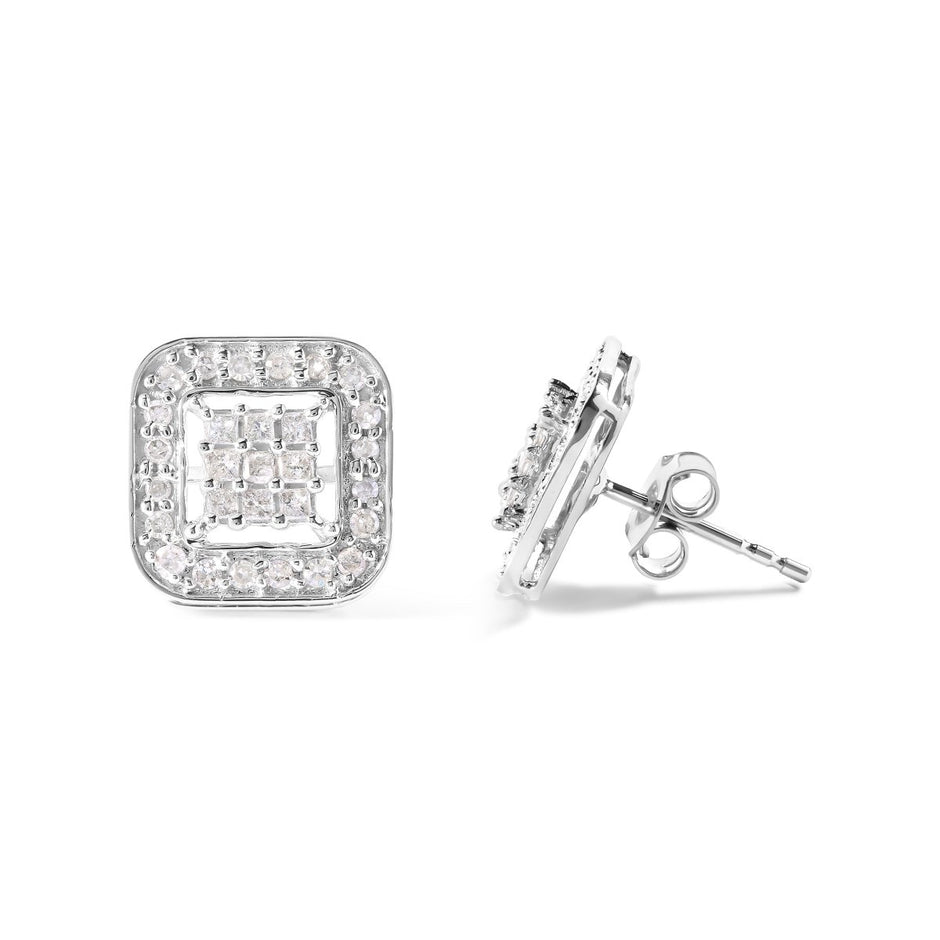10K White Gold 5/8 Cttw Diamond Square Shaped Composite Stud Earrings (I-J Color, I1-I2 Clarity) - Earrings - Custom Crafting Alliance, LLC